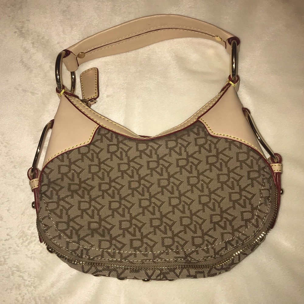 DKNY Signature Logo Small Hobo Style Purse Zipper Trim